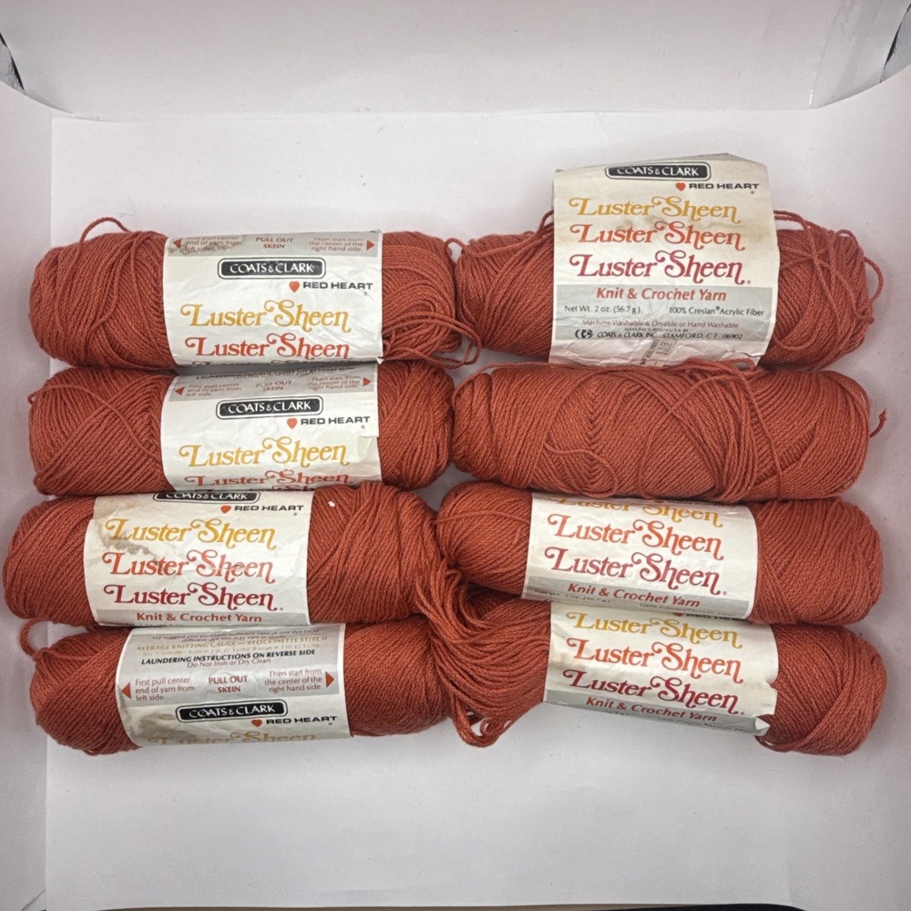 Vintage Red Heart Luster Sheen Acrylic Worsted Yarn 2 Oz 8 Skeins Sugary Spice